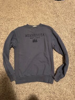 Vintage Gray Crewneck Sweatshirt with "Minnesota Bay Lake" Embroidery